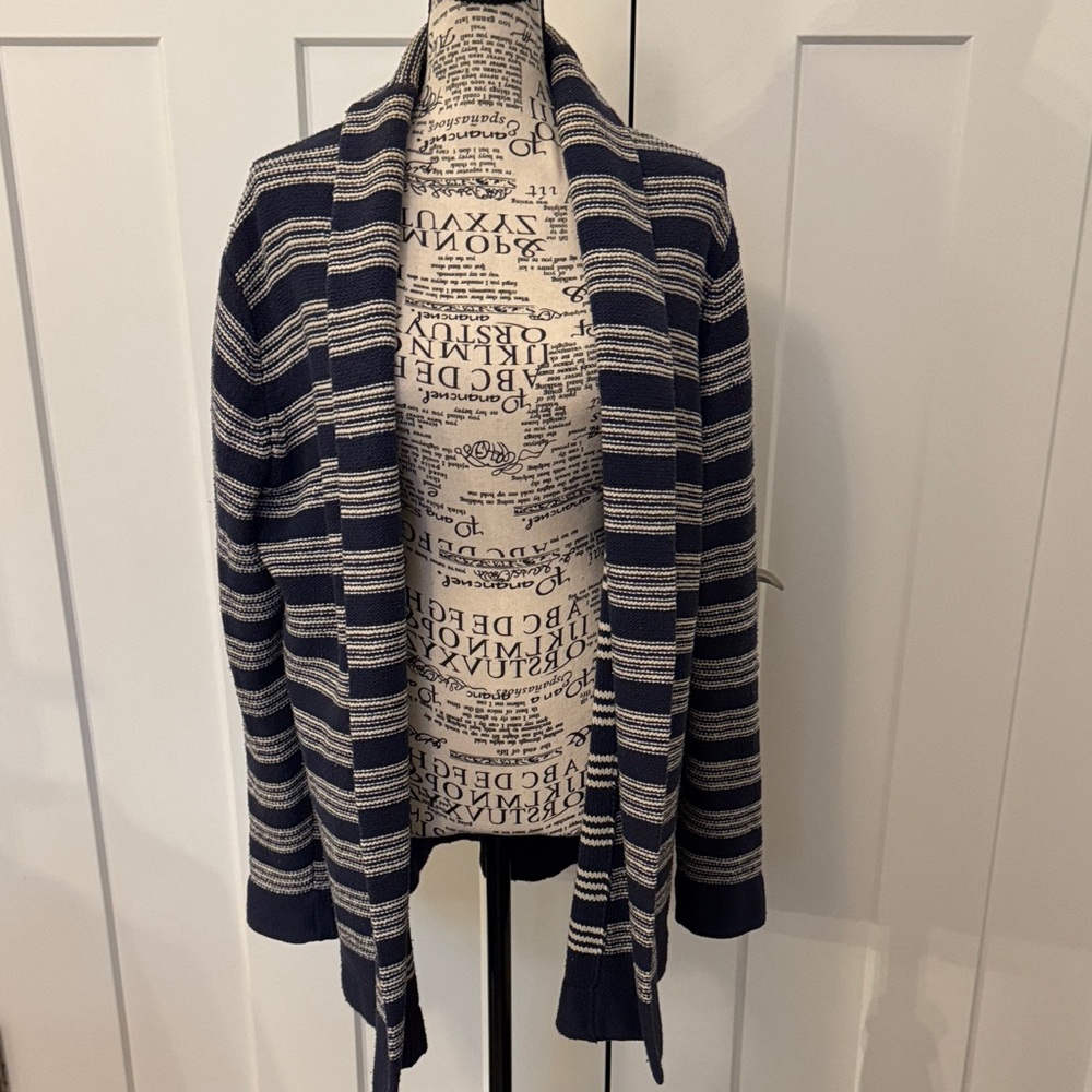 Lands' End Navy and Cream Striped Sweater